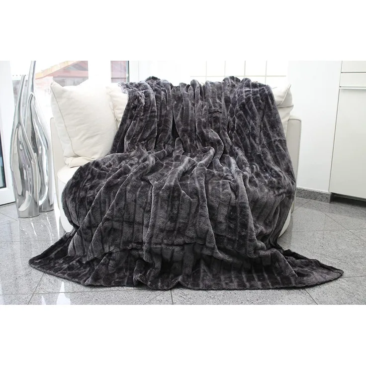 Brandsseller Felldecke, Hochwertige Kuscheldecke, Decke, Wohndecke, Nerzdecke, Plaid, Webpelzdecke, Tagesdecke XXL (Grau)
