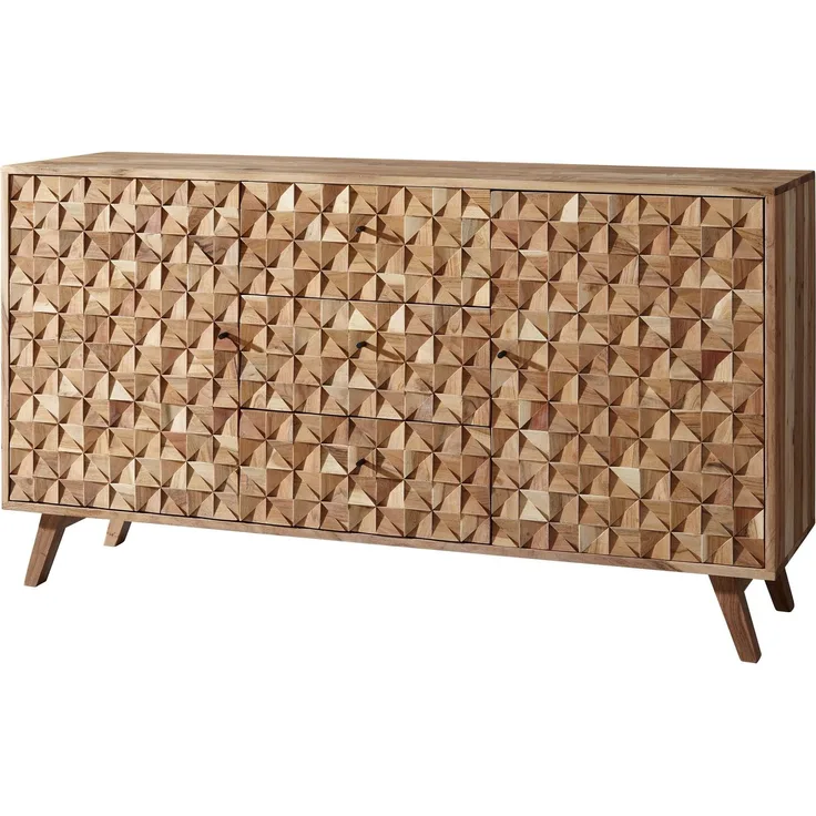 Wohnling Sideboard REWA 140 x 78,5 x 40 cm Anrichte Massivholz Akazie Schrank Braun