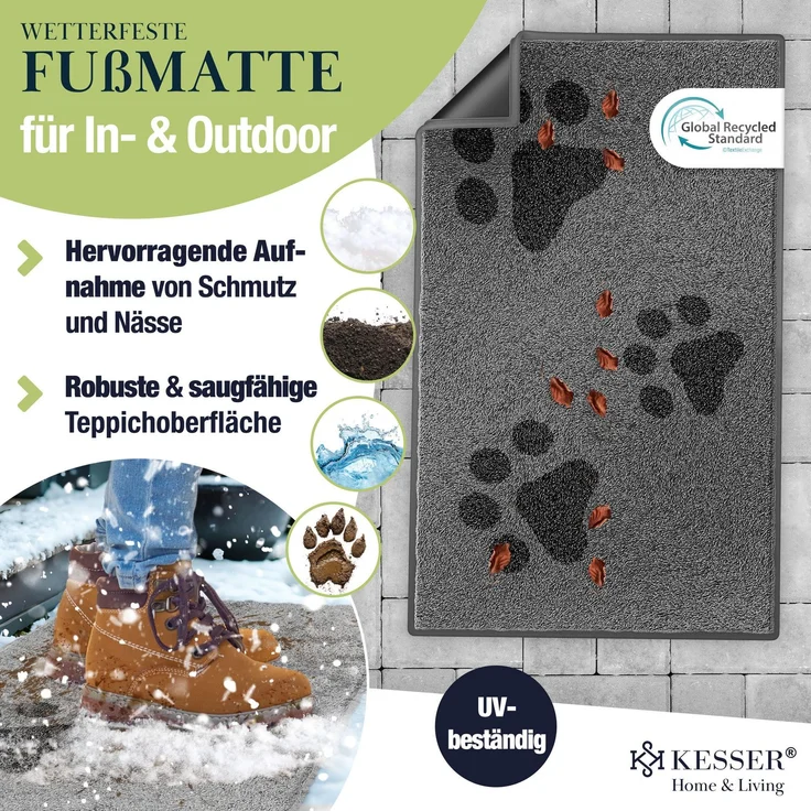 KESSER® Schmutzfangmatte rutschfeste Fußmatte für Innen- & Außenbereich waschbar & wetterfest | Türmatte Wohnungseingang | Teppich für Büro & Vorzimmer | Fußabtreter Fußabstreifer Motiv, Anthrazit / Schwarz, 50x80cm – Bild 5