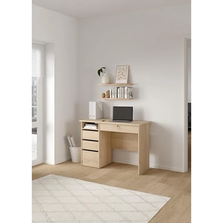 Tvilum Computertisch, Bürotisch, Schreibtisch, mit 1 Ablagen, 4 Schubladen, für Büro, Wohnzimmer, moderner Stil, Natureiche – Bild 5