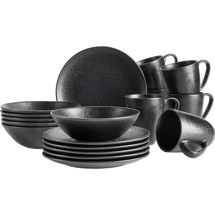 MÄSER Frühstücks-Geschirrset ESSENTIAL, Frühstücks Set, Steinzeug (18-tlg), 6 Personen, Steinzeug, Geschirr-Set, Service