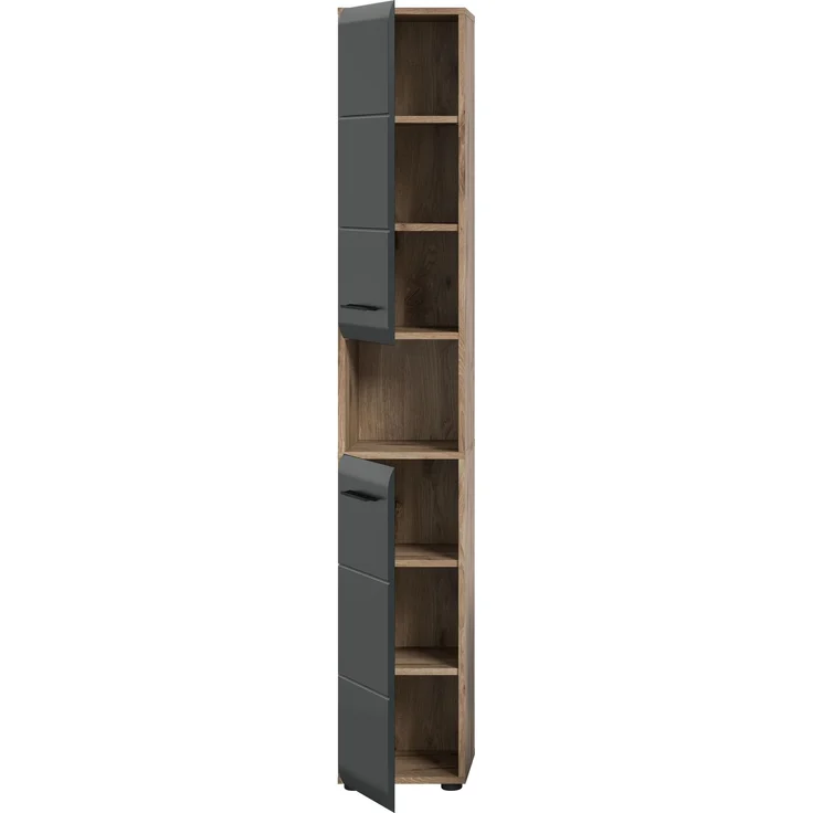 Hochschrank (B/H/T: 30x185x30 cm) in schwarz matt und Nox Oak Nachbildung – Bild 3