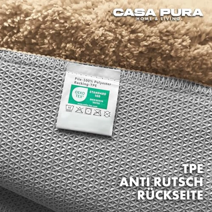 casa pura Badematte Sky Soft, beige, rutschfester, waschbarer Badezimmerteppich in Shaggy Optik, 60x100 cm – Bild 5