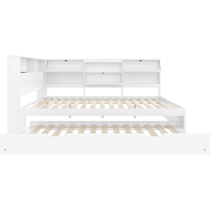 ZUBALIYA Tagesbett 140x200 cm, mit Ausziehfunktion für zusätzliche Liegefläche, mit USB - Ladeanschluss am Bett, mit integrierter Steckdose, Weiß – Bild 17