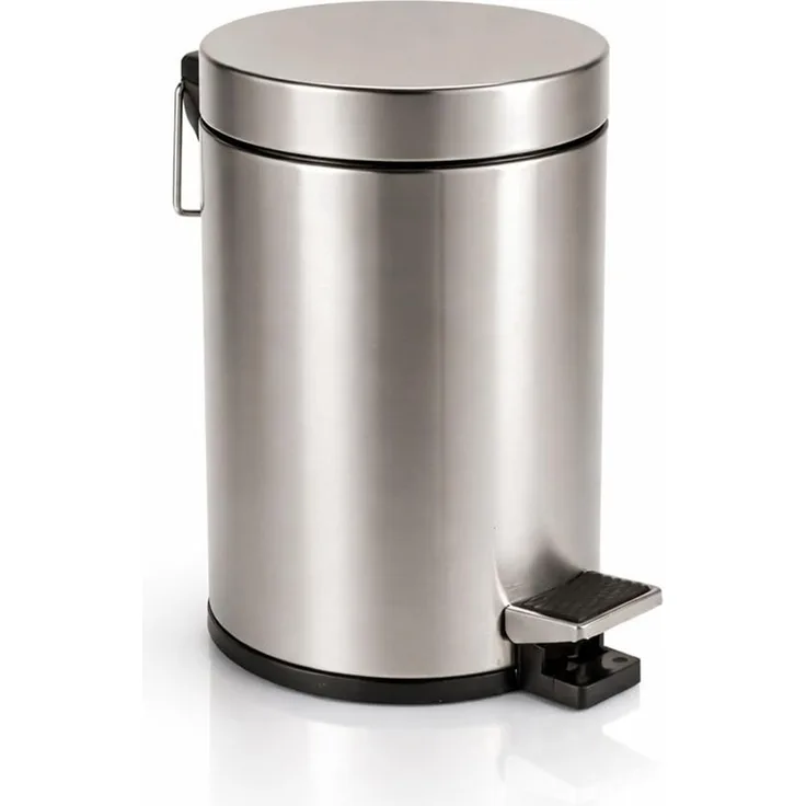 axentia Kosmetikeimer Edelstahl matt gebürstet & rostfrei-Tretmülleimer 3l-Kosmetik Mülleimer mit Deckel-Abfalleimer mit Tritt-Treteimer für Bad & WC, Silber-schwarz, 17 x 17 x 25 cm