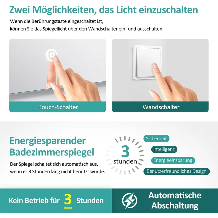 EMKE LED Badspiegel mit Beleuchtung Touch Dimmbar Touch Rund Lichtspiegel ф50cm 6500K Speicherfunktion Wandspiegel – Bild 4