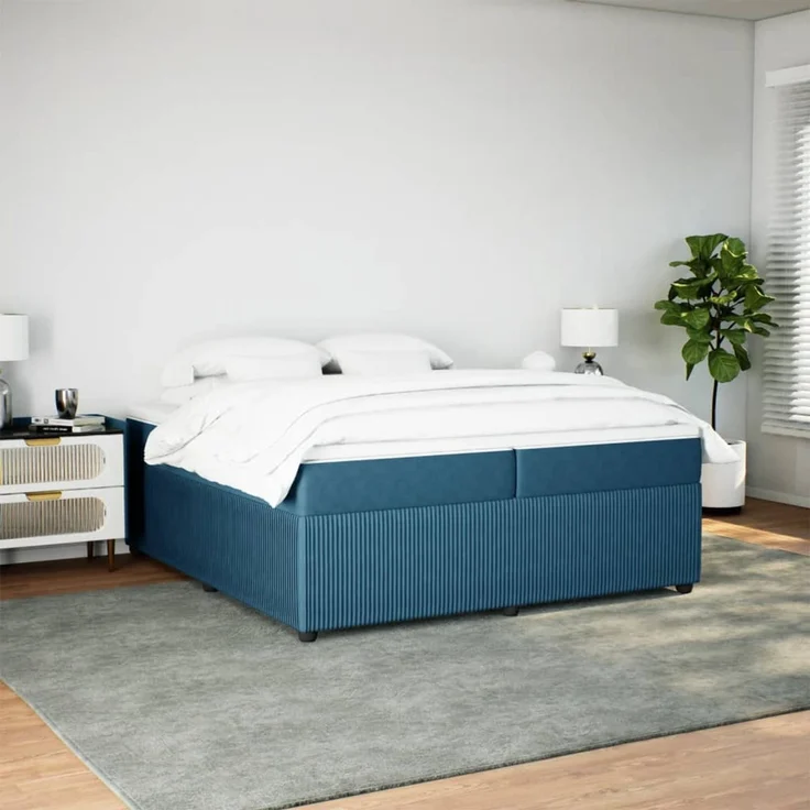 vidaXL Boxspringbett mit Matratze Dunkelblau 200x200 cm Samt 3285666 – Bild 3