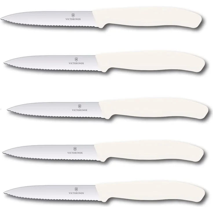 Victorinox | Swiss Classic Gemüsemesser Set | 10 cm Wellenschliff | perfekt für Tomaten | 5er Set | Weiß | ideal für präzises Schneiden und Schälen – Bild 1