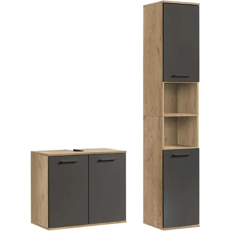 mokebo Badmöbel-Set Der Steuermann, (2-teilig), Made in Germany, Badezimmerschrank, Badschrank, Set in Eiche Anthrazit – Bild 1