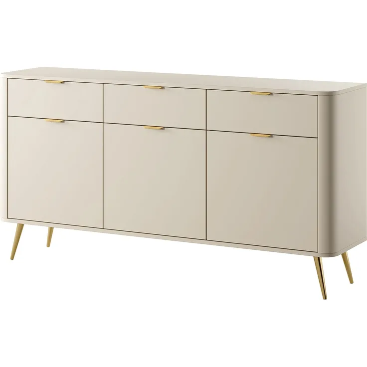 Selsey 'Oval' Sideboard 3-türig mit 3 Schubladen, beige, ca. 84 x 163 x 38 cm