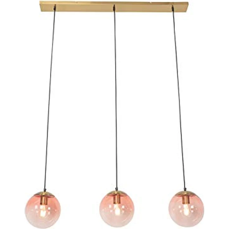 Qazqa Art Deco Hängelampe, 3-flammig mit rosa Glas und messingfarbenem Finish, dimmbar E27, für Wohnzimmer und Schlafzimmer, länglich, LED geeignet – Bild 5