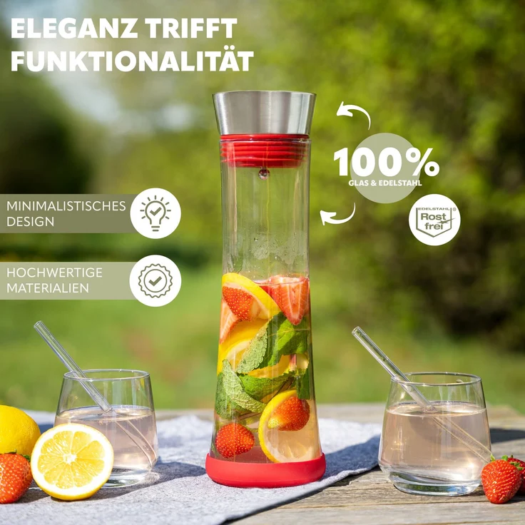 bremermann Karaffe CAROLA mit Silikonfuß - zerlegbarer Deckel - 1 Liter – Bild 2