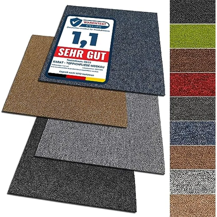 KARAT Teppichfliesen Moskau 50x50 cm selbstliegend - 48 Stück Set - 12m² - strapazierfähiger Teppich Bodenbelag mit hochwertigem Schlingenflor für Haus & Büro - antistatisch mit Bitumen Rücken - Grün – Bild 2