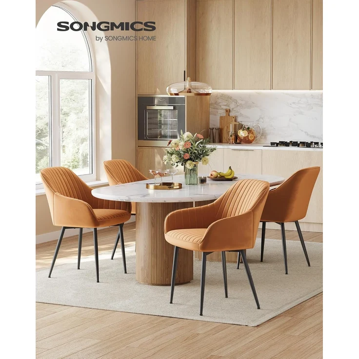Esszimmerstuhl 4er Set, Sessel, Polsterstuhl mit Armlehnen, Metallbeine, Samtbezug, Sitzbreite 49 cm, max. 120 kg, für Arbeitszimmer, Wohnzimmer, Schlafzimmer – Bild 2