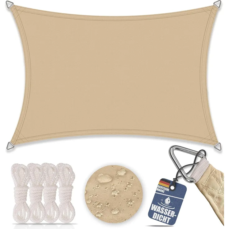 Sonnensegel aus 100% Polyester sand, 2x4 m, Rechteck