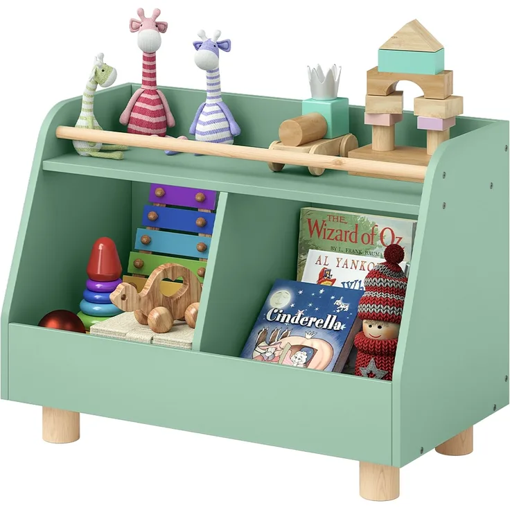 Bellabino 'Belly' Kinderregal, grün, Spielzeugregal mit 2 Fächern, Holz, 72x52x38 cm (BxHxT)