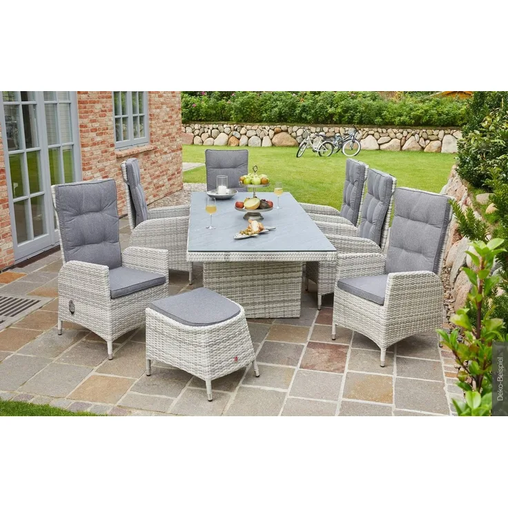 LC Garden Garten-Essgruppe Parma Dining Set III Sitzgruppe Gartenset weiß-grau, (Set, 7-tlg), mit bequemer Polsterung
