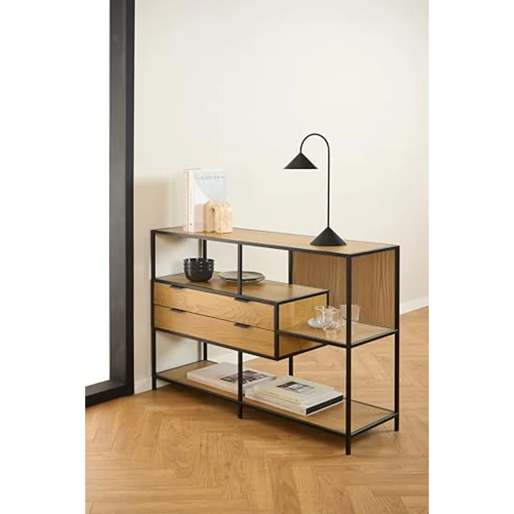 XXXL Xxxl Regal aus Holzwerkstoff, Natur/Schwarz, 2 Schubladen, 77x114x35 cm, Standregal für Wohnzimmer – Bild 6