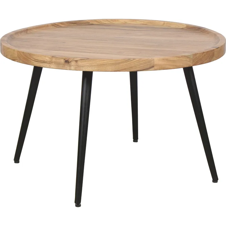 byLIVING Couchtisch ROMY / moderner Couchtisch aus Akazienholz massiv und schwarzem Metallgestell / D 75, H 47,5 cm