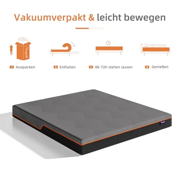 Vesgantti Schaummatratze, ergonomische Matratze Gel-Memoryschaum Matratze mit atmungsaktiver Bezug, Härtegrad H2 & H3 Öko-Tex Zertifiziert (grau-20CM, 160x200 cm) – Bild 6