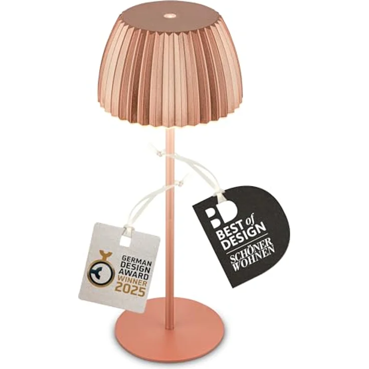 BRILONER - Riffle LED Tischlampe kabellos IP44 mit Lichtkante, 14,5x36,5 cm, Touchdimmer, Akku tauschbar, Nachttischlampe, Leselampe, LED Lampe, Akku Lampe, German Design Award Winner, Kupferfarbig – Bild 2