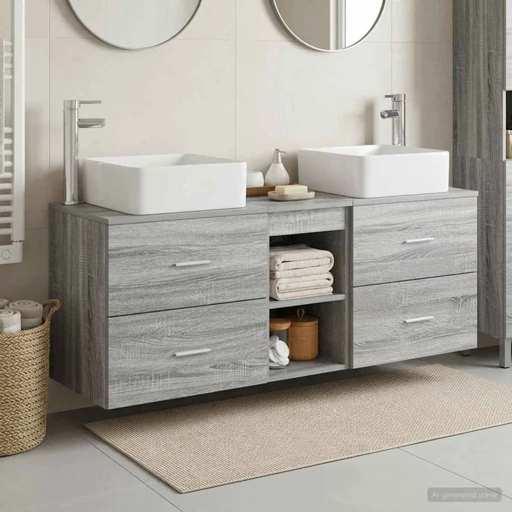 vidaXL Badezimmerschrank-Set 3 stk. Grau Sonoma 129 x 41 x 80 cm 3405824 – Bild 1