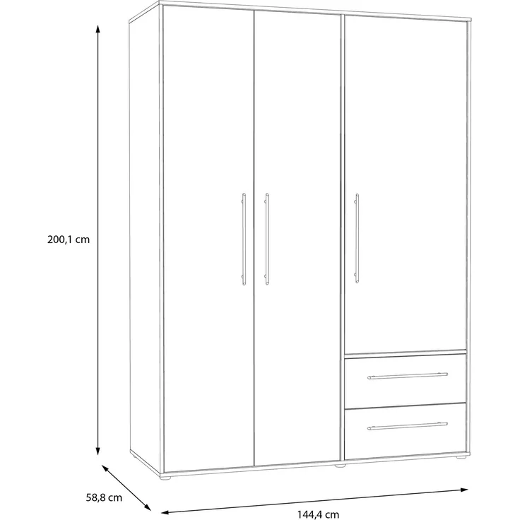 Drehtürenschrank >MOKKARIS< in Betonoptik / Weiß - 144,4x200,1x58,8cm (BxHxT) – Bild 7