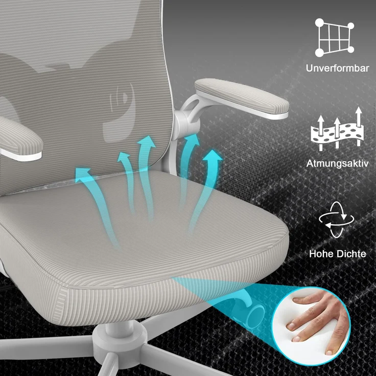 Botifly Ergonomischer Bürostuhl mit Kopfstütze, Mesh-Gewebe, Grau, 90°-120° Wippfunktion, 10 cm Höhenverstellbar, mit Lendenwirbelstütze, 52 x 26 x 57 cm – Bild 5
