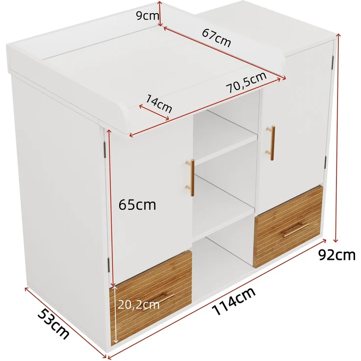 Merax Wickeltisch & Gitterbett Set, Babyzimmermöbel, Kinderzimmermöbel, Baby-Wickeltisch (114 x 53 x 92 cm), Wickelablage, abnehmbares Wickelgeländer, Babybett (70 x 140 x 87 cm), natur – Bild 4