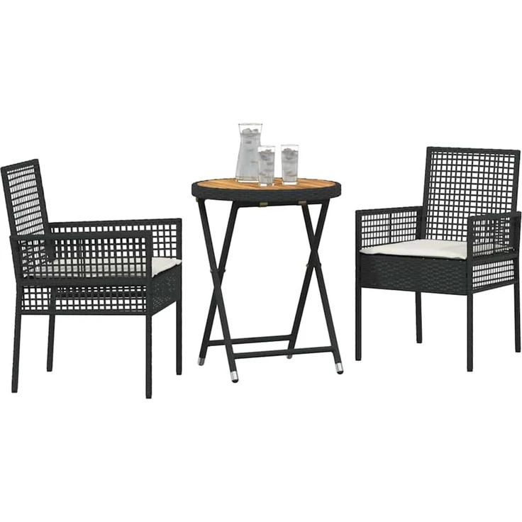 vidaXL Garten Bistro Set 3 pcs Schwarz Poly-Rattan 3334967 – Bild 2