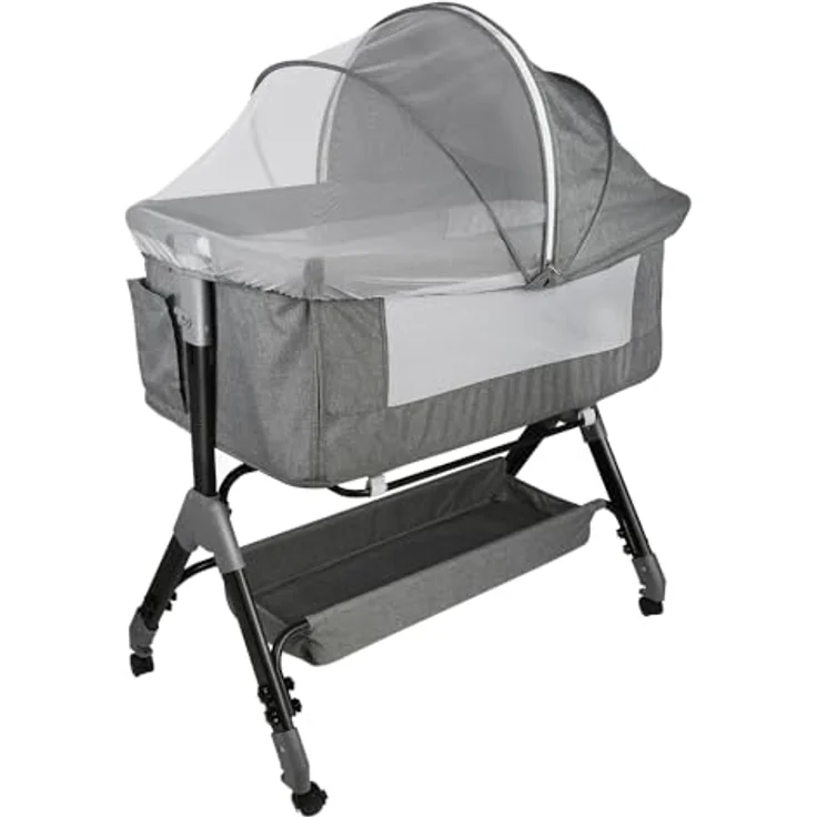 HUOLE 3 in 1 Beistellbett & Babywiege & Reisebett, 4-stufig Höhenverstellbares Babybett, neigbar, Kinderbett, Stubenwagen für Babys bis 25kg belastbar-104 * 52 * 100-110cm – Leinengrau – Bild 9