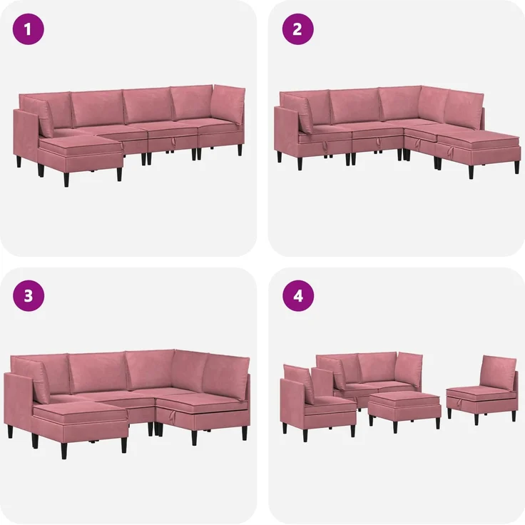 vidaXL Wohnzimmergarnitur mit Kissen mit Speicher 5 pcs Rosa Samt 3413746 – Bild 9