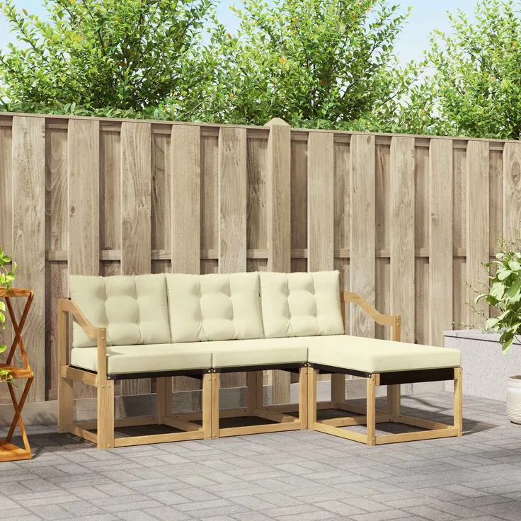 vidaXL Outdoor-Sofagarnitur mit Kissen 4 pcs Weiß und Creme 3389364