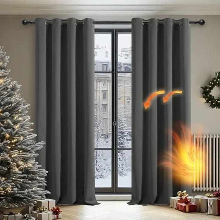 Deconovo Vorhang Verdunkelungsvorhang Ösen Gardinen Schlafzimmer Ösenvorhang Blickdicht Wärmehaltung, 160x132 cm(HöhexBreite), Hellgrau, 2er Set – Bild 2