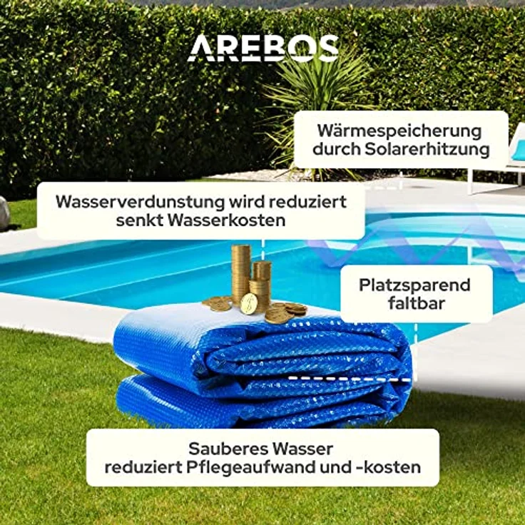 Arebos Pool Solarabdeckplane rund Ø 3,66 m Blau | Solarplane Stärke 120 µm | Solarfolie zuschneidbar | Poolheizung Wassererwärmung | Wärmeplane – Bild 6