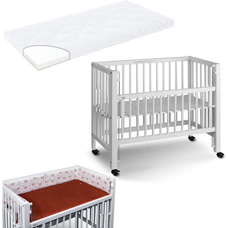 Tissi Beistellbett Sophie, Anstellbett mit verstellbarer Bodenplatte, inkl. Matratze und Nestchen, schadstofffrei
