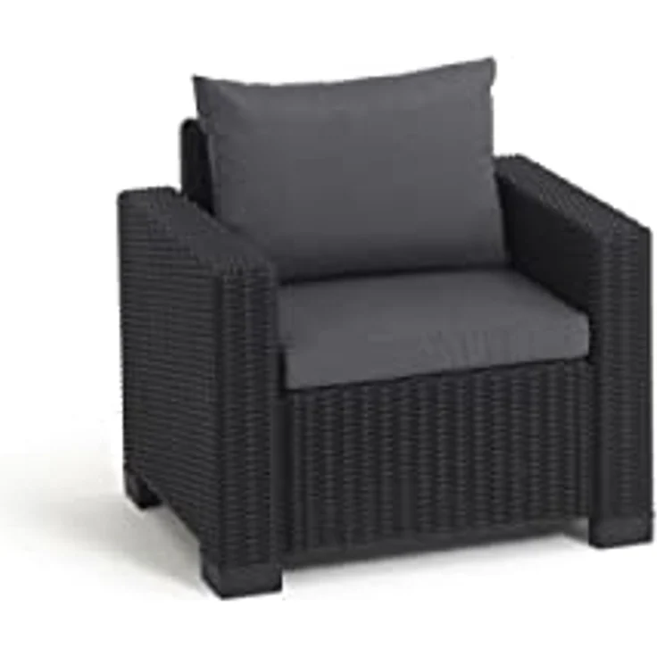 Allibert by Keter Gartenlounge Sessel California, graphit/cool grey, 2er Set, inkl. Sitz- und Rückenkissen, Kunststoff, runde Rattanoptik, 83 x 68 x 72 cm – Bild 5