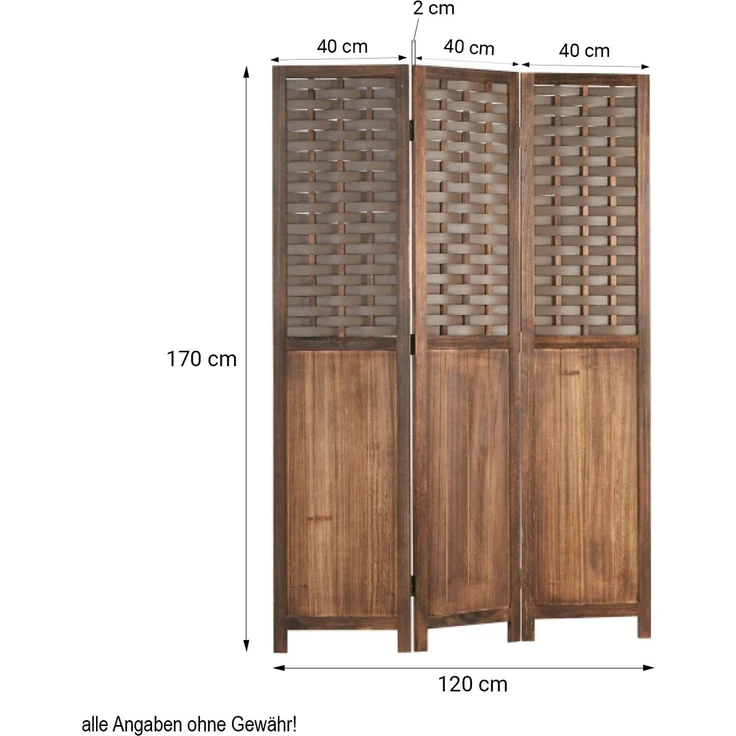 Paravent Raumteiler 3 teilig Holz Trennwand Rattan Optik Sichtschutz Braun – Bild 4