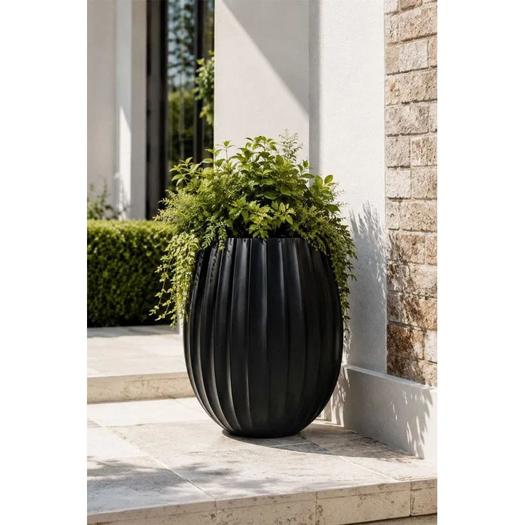 VIVANNO Blumentopf Fiberglas BALAO ARC Rund - Schwarz Matt (1 St), 39x50 cm – Bild 2