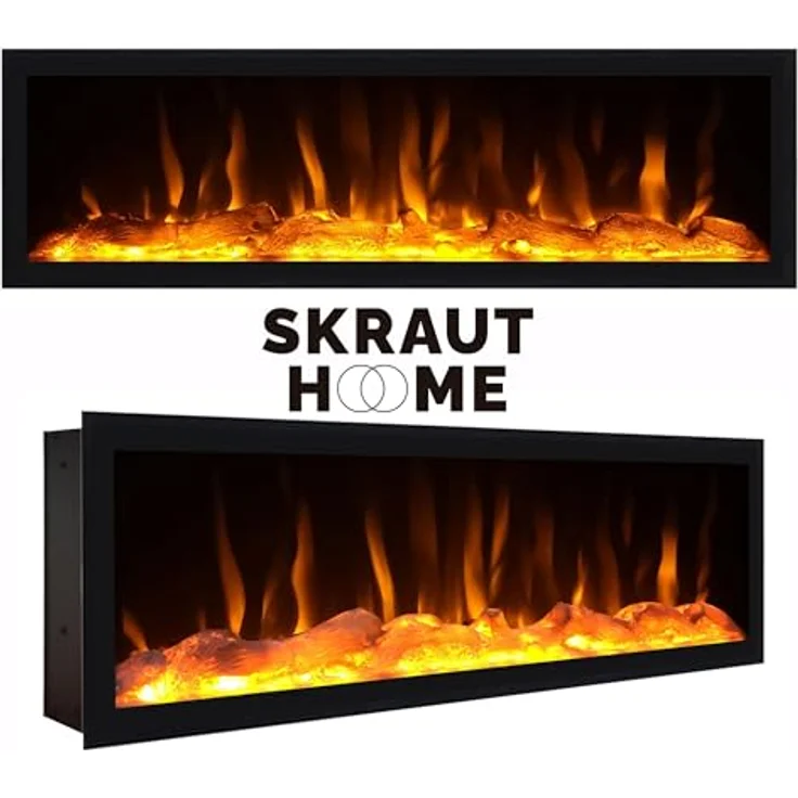 Skraut Home | Schuhregal, Schuhschrank | Schuhaufbewahrung | 274 x 145 x 35 cm | Für Schlafzimmer, Zimmer | Elektrokamin XXL | Kommode mit Schubladen | Lamellenwand Holz | Moderner Stil | Zement – Bild 5