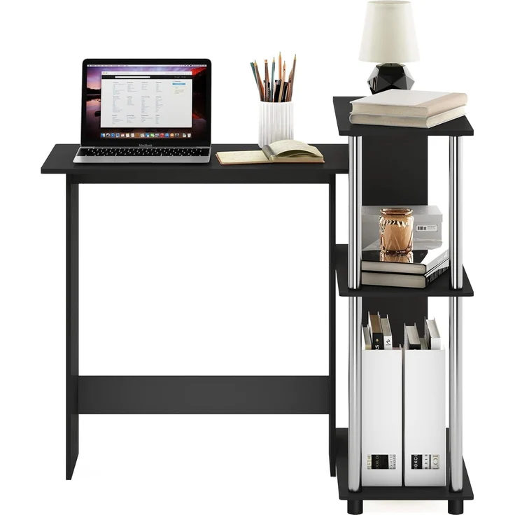 Furinno Abbott Eck-Computertisch mit Bücherregal, Americano, Edelstahlrohre – Bild 4