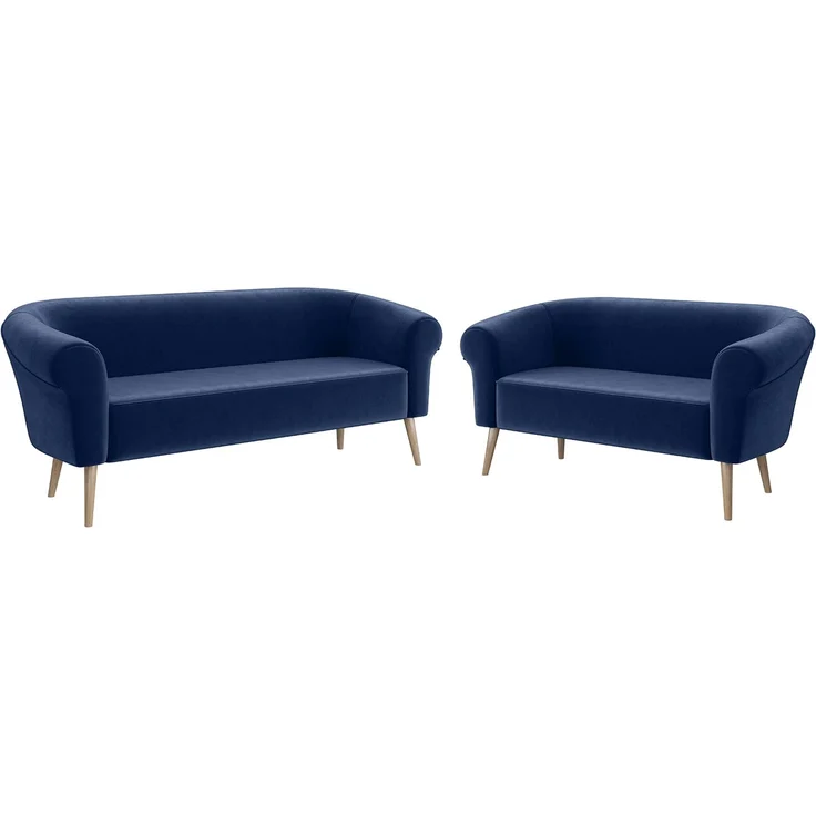 MEBLINI Mini Sofa Set 3-2 für Wohnzimmer - Mini Lounge für fünf Personen - Küchensofa - Sofa Klein - Sitzgarnitur - Polstergarnitur - Sofagarnituren - EMILIA - 3+2 - Blau Samt – Bild 1