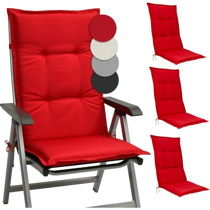 Beautissu 4er Set Hochlehner Auflage Base HL 120 x 50 x 6 cm Rot