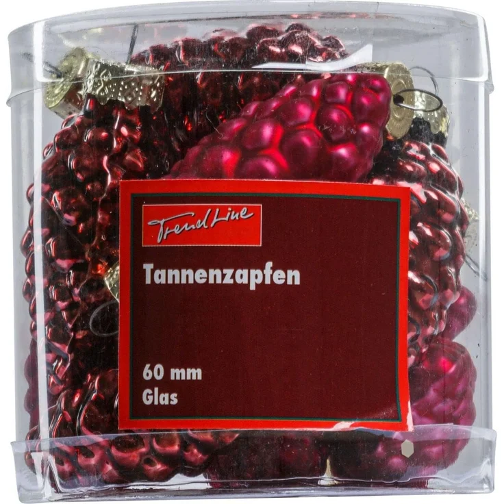 TrendLine Glas-Tannenzapfen rot 12 Stück 6 cm Weihnachtsdeko Kugeln Baum Lichter – Bild 3