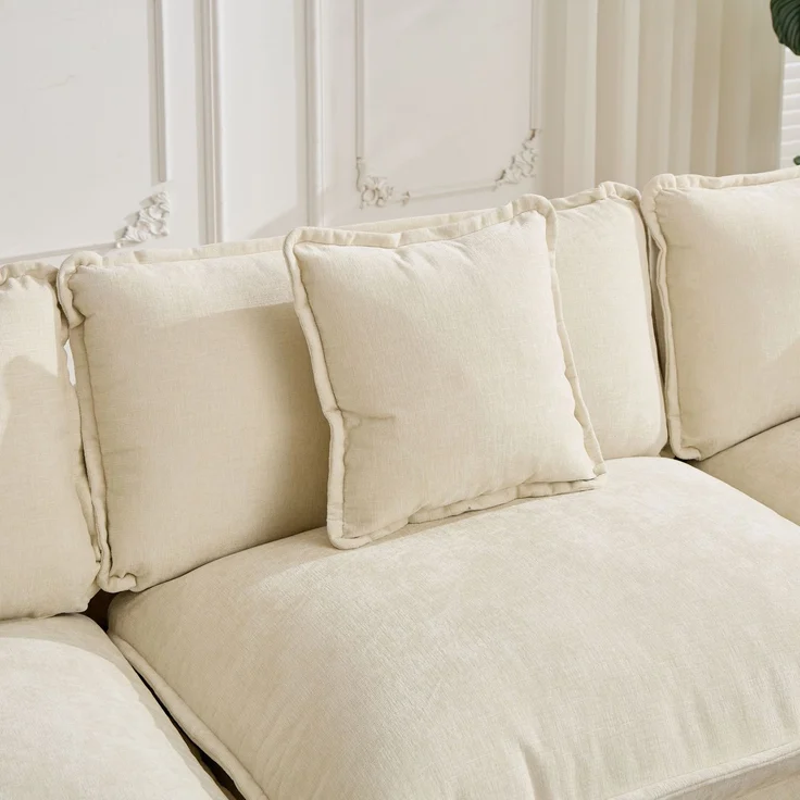 ZUBALIYA Sofa mit LED - Beleuchtung, mit Chenille - Bezug, mit Cordbezug, modular aufgebaut, aus Chenille, Beige – Bild 6