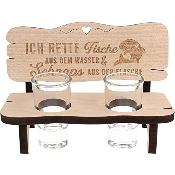 Spruchreif® Schnapsglas Schnapsbank mit 2 Gläsern und Gravur für Angler, Angler Geschenke – Bild 4