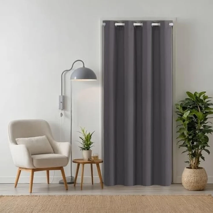 tinycurtains Türvorhang mit Stange weiß 70-120 cm Thermo Vorhang ohne Bohren, blickdicht, Ösen, verdunkelnd, Polyester, blickdicht, Anthrazit Nebula, Türgardine mit Klemmstange verdunkelnd – Bild 1