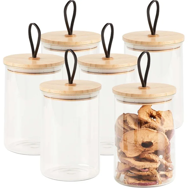 6er Set Vorratsglas mit Bambusdeckel - Ø 11,2 x 16,3 cm