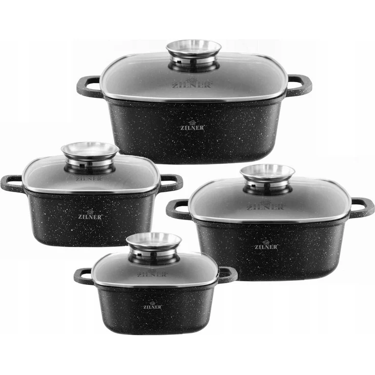 Zilner Topf-Set Schöne quadratische Töpfe in 4 verschiedenen Größen, Bräter, Aluminiumguss, Edelstahl, Keramik (2.5L / 3.5L / 4.5L / 6.5L, 8-tlg, Zeitloses Design des Topfsets. Eine ideale Geschenkidee! Hochwertig) – Bild 1
