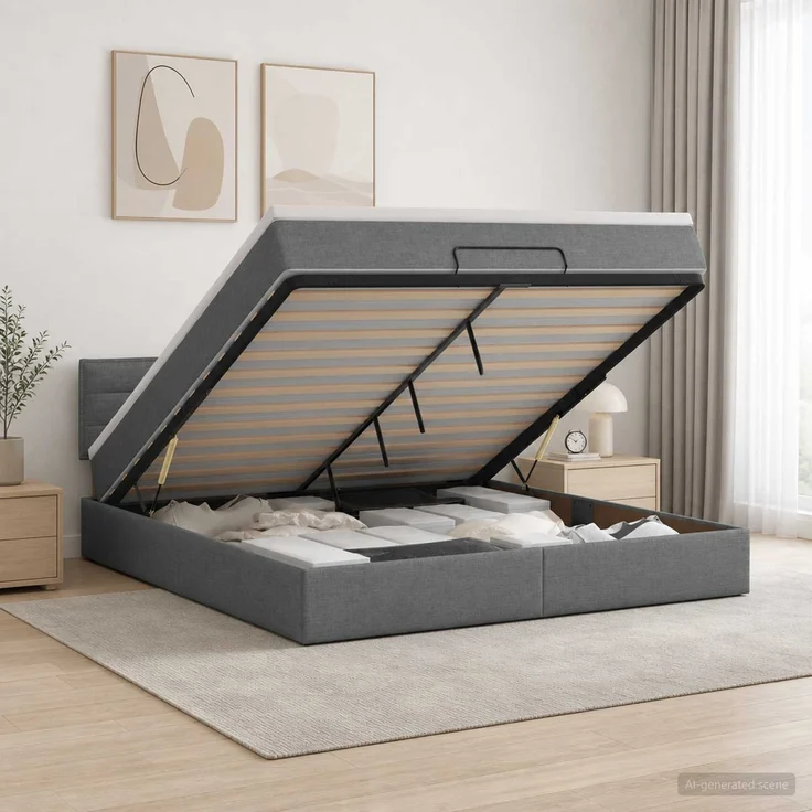 vidaXL Ottoman-Bett mit Matratze und LED Dunkelgrau 180 x 200 cm Stoff 3456844 – Bild 4